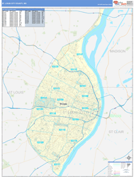 St. Louis CityCounty, MO Wall Map Zip Code Basic Style 2024